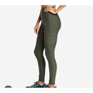 Eddie Bauer Womens Cargo Leggings Olive Green High Rise Pockets XL EG